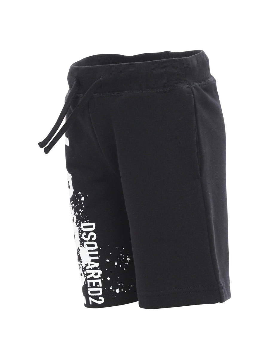 Bermuda neri con stampa Icon bianca effetto paint DQ2425 DQ900 Dsquared 