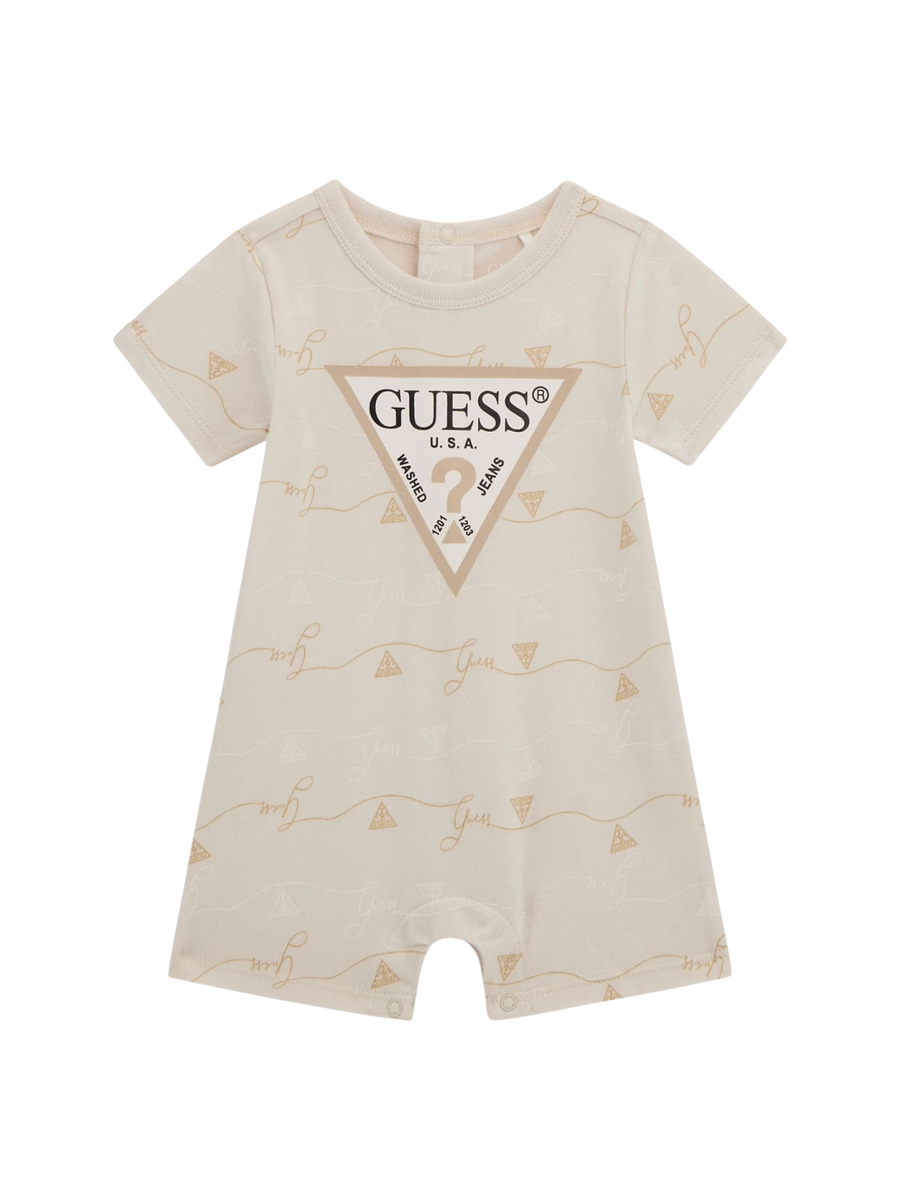 Tutina Guess beige stampa all over con logo iconico frontale H5GW00K6YW1 G9L9 Guess 