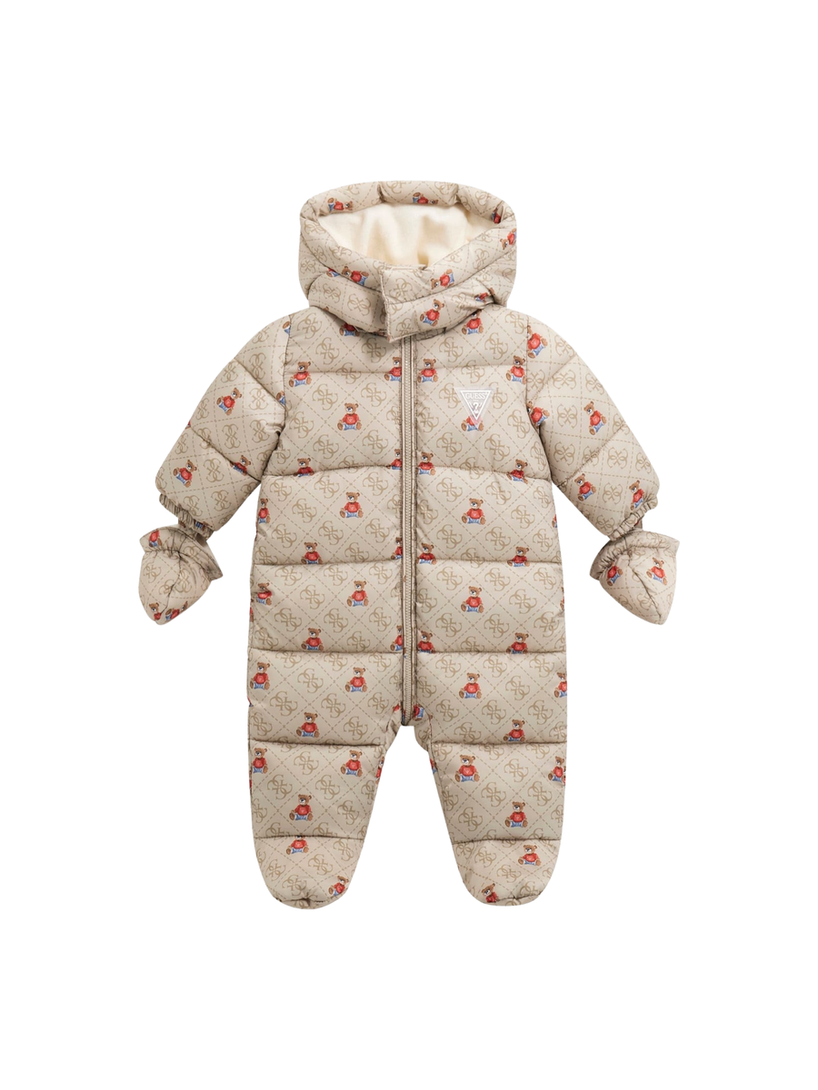 Tuta imbottita Guess beige con stampa logo all over con orsacchiotto H5BW00WCFM0 P1LT Guess 