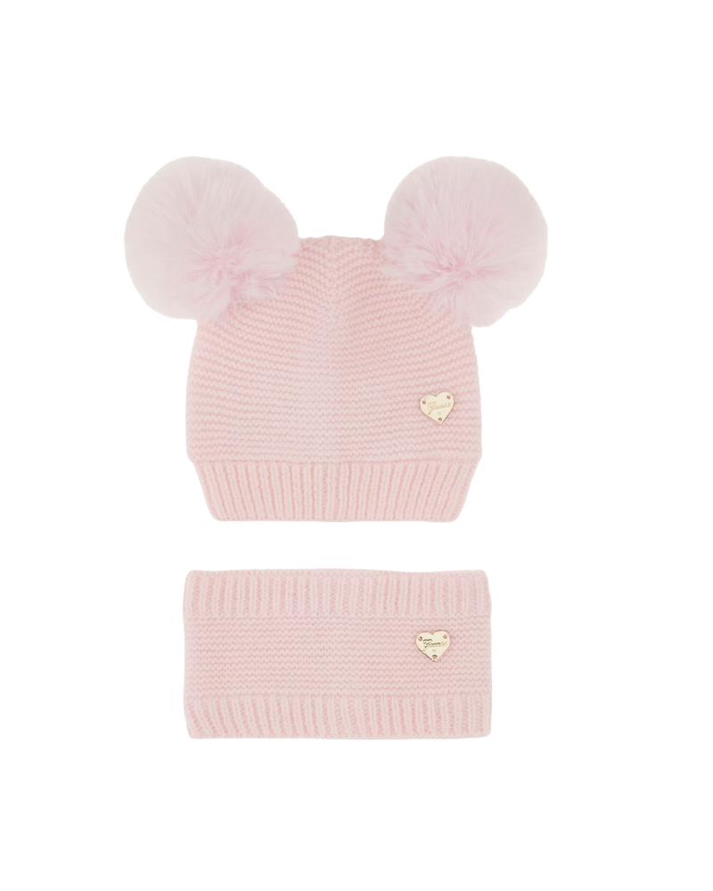 Set berretto e scaldacollo Guess rosa con doppi pompon A4BZ01Z2QP0 G6K9 Guess 