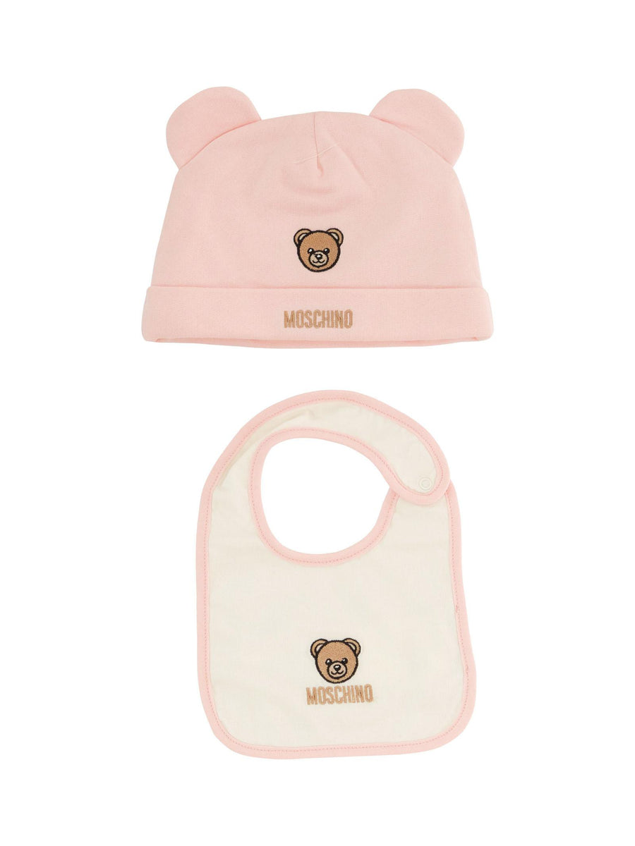 Set bavetta e cappello Moschino rosa con logo ricamato MUY08O 50209 Moschino 