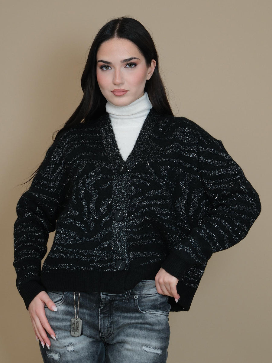 Cardigan Vicolo nero con motivi zebrati effetto glitterato 77175S NERO Vicolo 