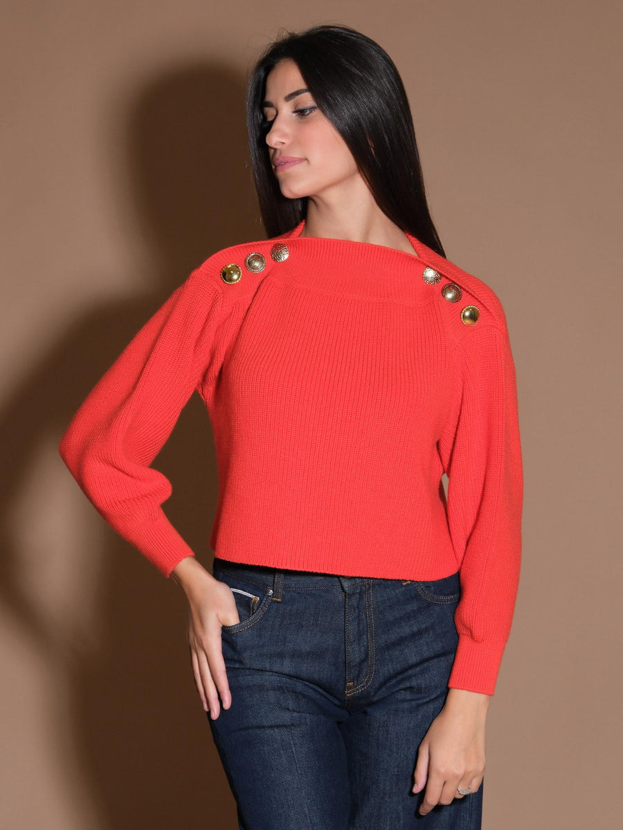 Maglione aragosta crop con bottoni gioiello oro KW1005 ARAG Silence Limited 