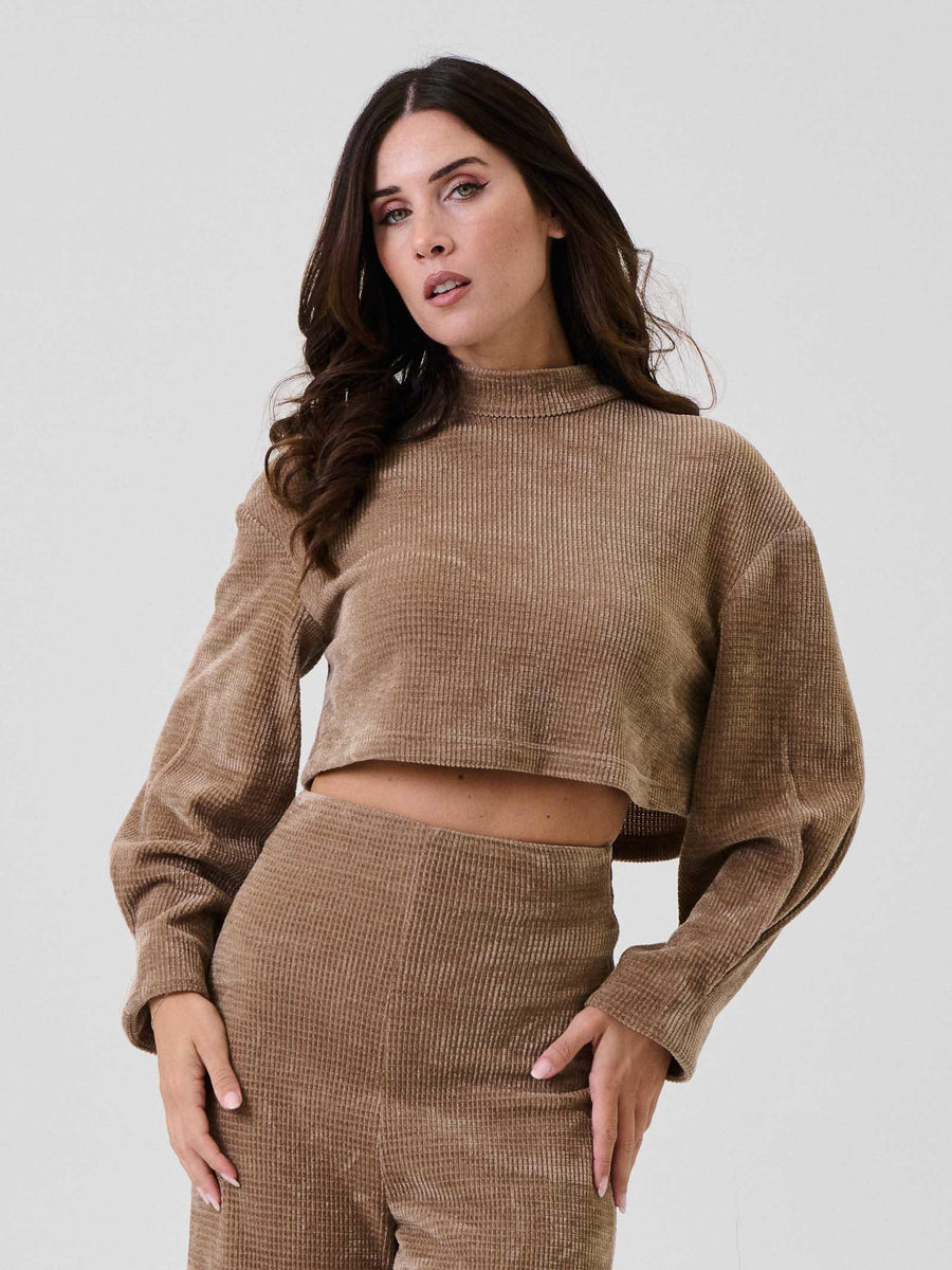 Maglia cropped Bohemian Vì  taupe in velluto BHMA001 TAUPE Bohemian V 