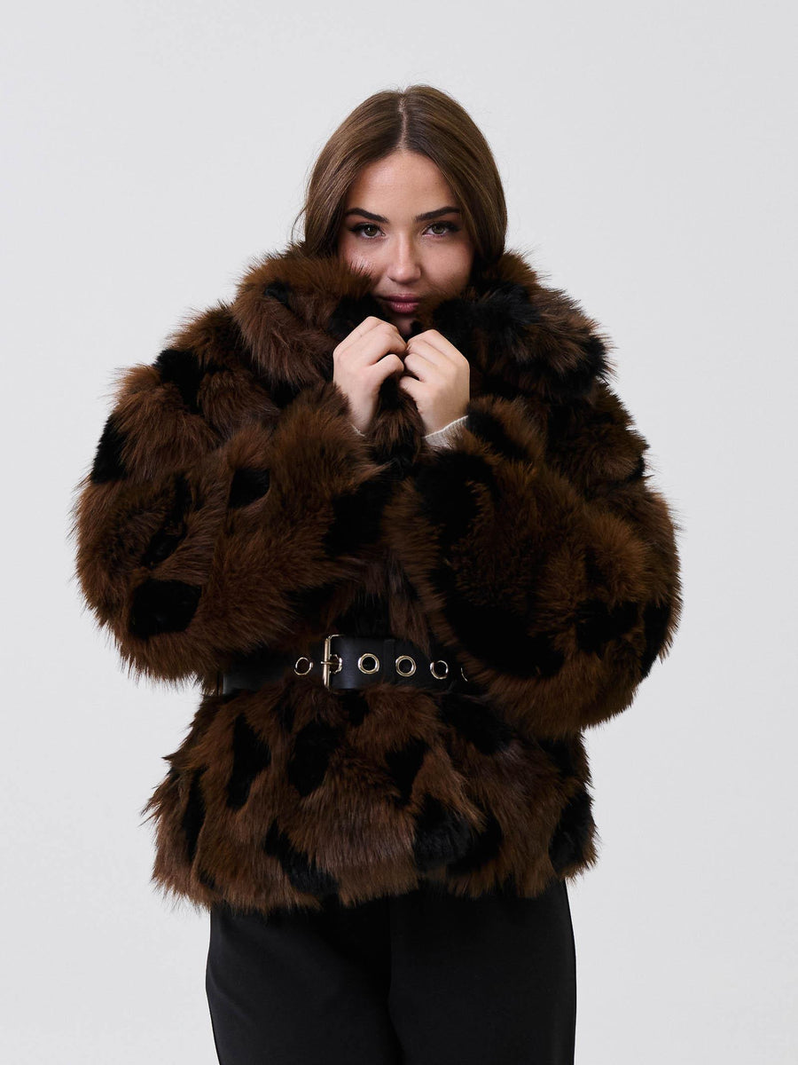 Ecopelliccia Armoire moro e nero con cintura in coordinato 098 MORO/NERO Armoire 