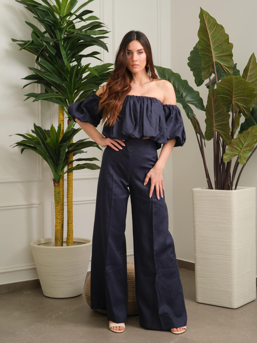 Top cropped Bohemian Vì  blu navy monospalla TOP201 NAVY Bohemian V 