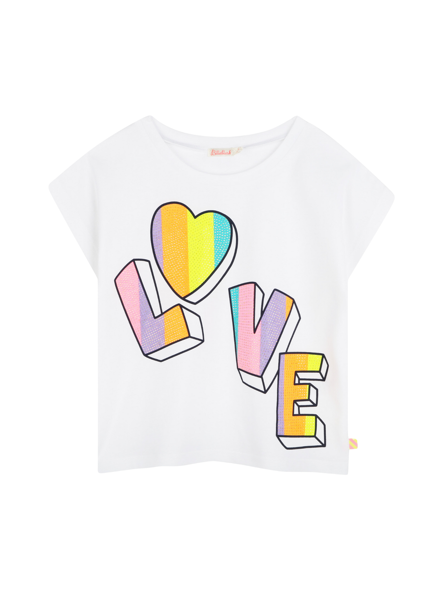 T-Shirt Billie Blush bianca con scritta love e cuore arcobelano U21036 10P Billie Blush 