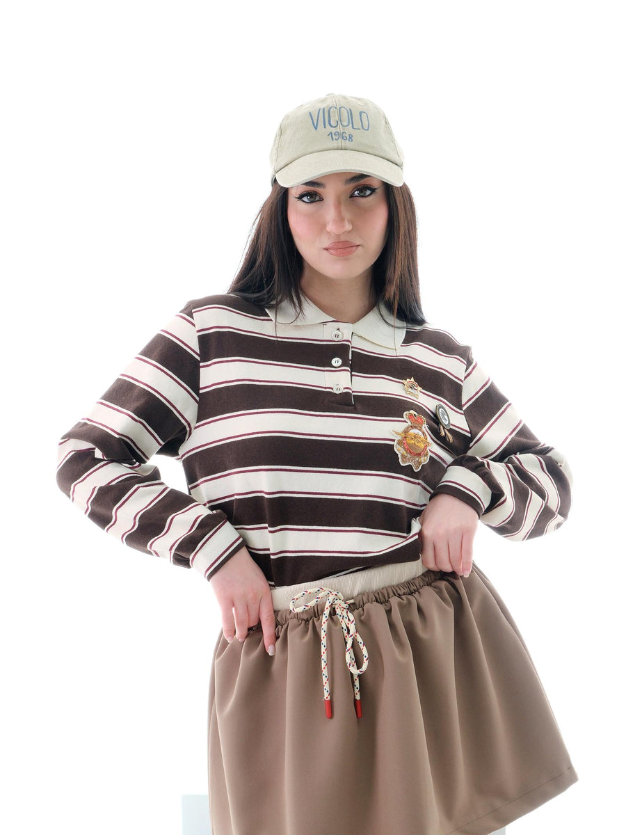 Maglione Vicolo marrone e beige con patch e spille frontali RD0394 MARRONE Vicolo 