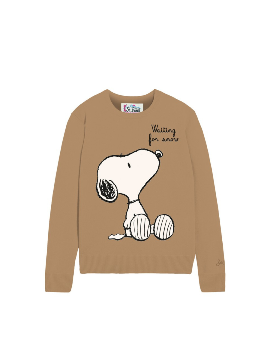 Maglione "18emb" Saint Barth cammello con snoopy e scritta "Waiting for snow" QUE0010 00435I MC2 SAINT BARTH 