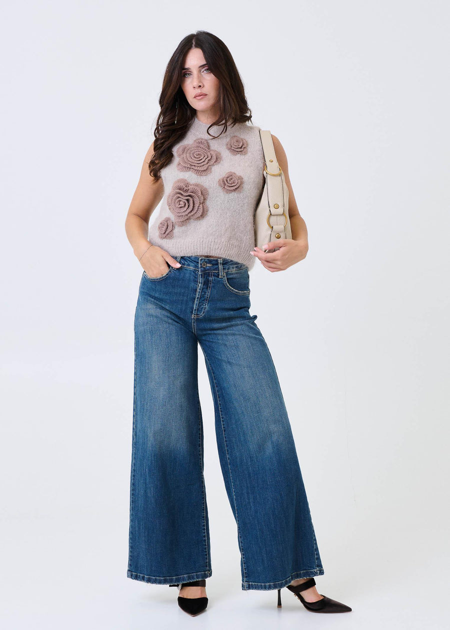 Gilet in lana Pho Firenze beige con applicazioni floreali 3D 4324008 NUDE/COFFEE PHO FIRENZE 