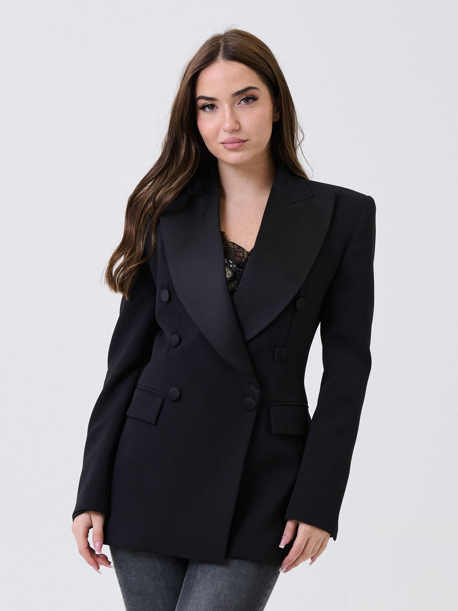 Abito blazer doppiopetto Silence Limited nero con inserti in raso GI5305 BLACK Silence Limited 