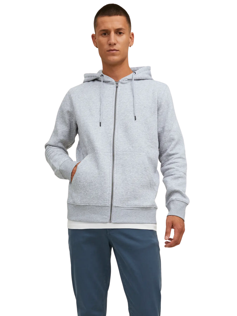 Felpa con zip e cappuccio Jack & Jones grigio chiaro melange 12210830 Light Grey Melange Jack & Jones 