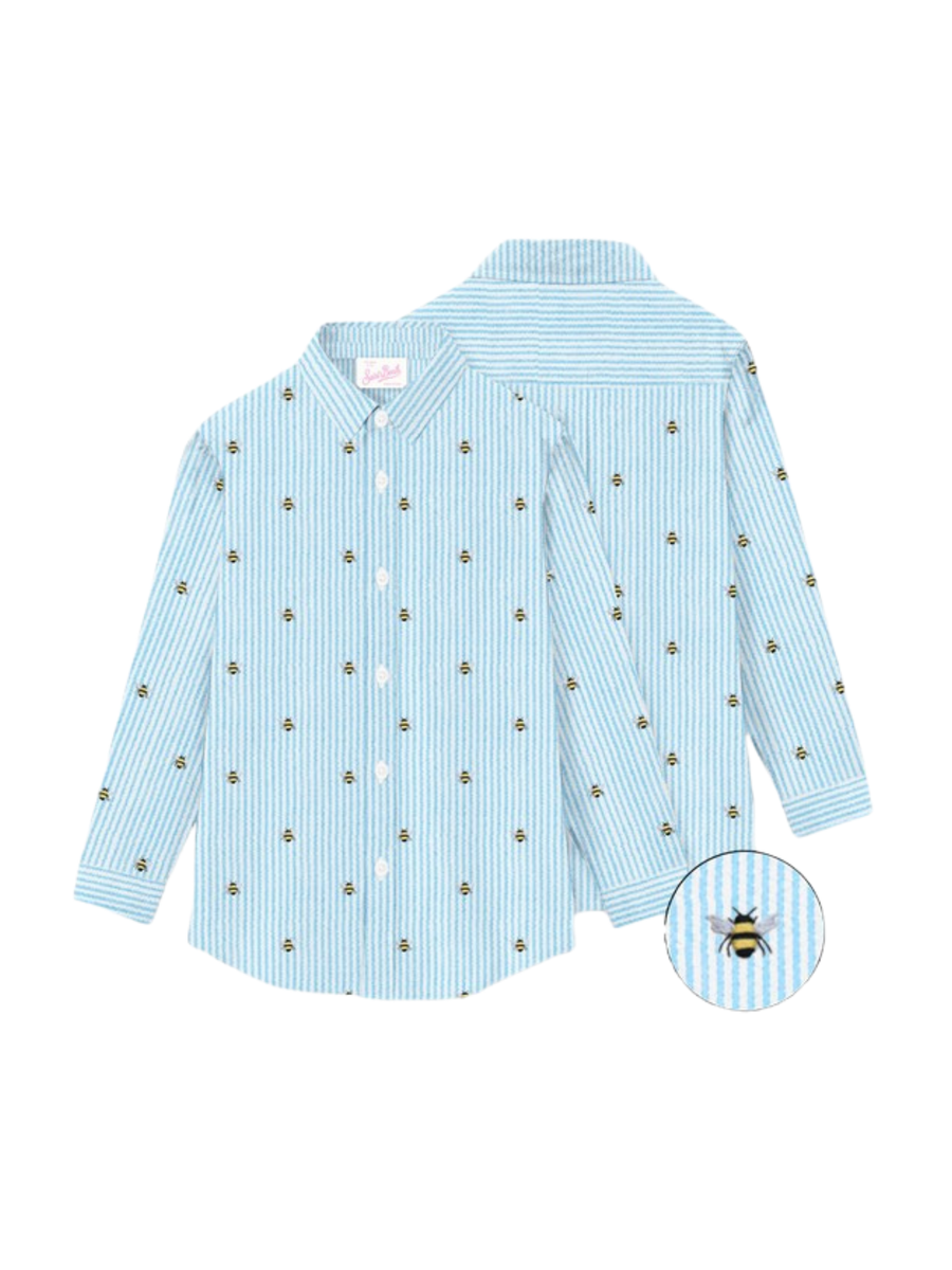 Camicia a righe azzurra con api BRIG003 04069H MC2 SAINT BARTH 