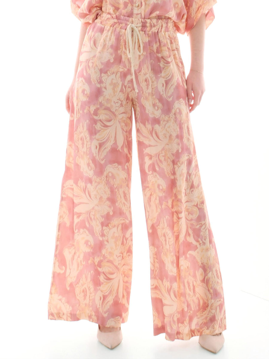 Pantalone a palazzo Armoire rosa con fantasia barocca all over D631P ROSA Armoire 