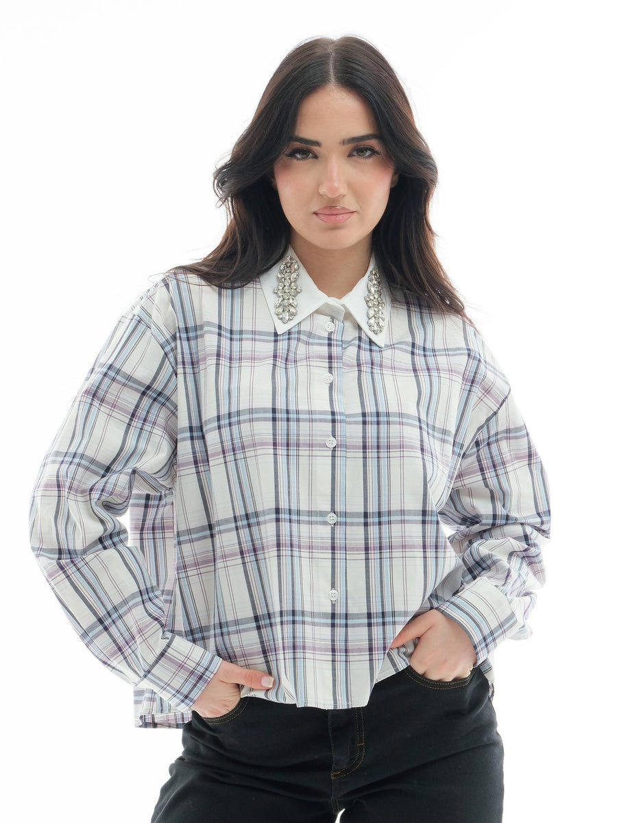 Camicia a quadri Dixie bianca con dettagli gioiello CFB5WOUU AZZ Dixie 