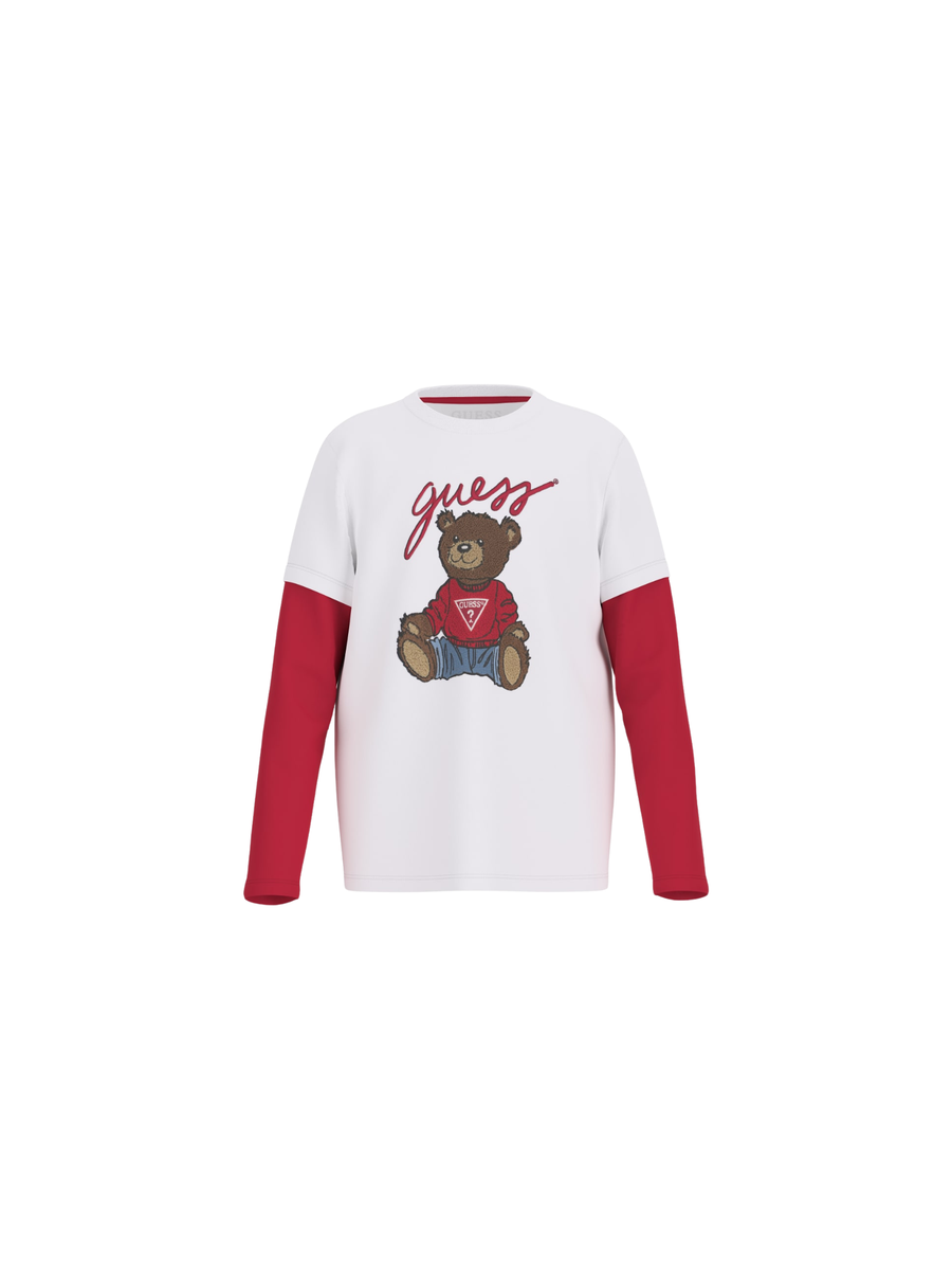 T-Shirt a maniche lunghe Guess bianca con maniche rosse e logo frontale N4BI08I3Z14 G011 Guess 