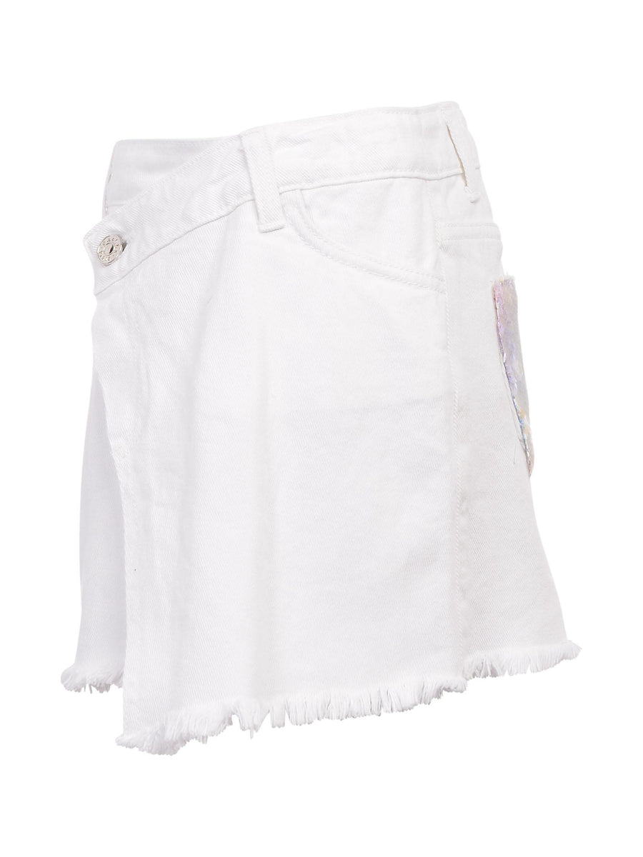 Gonna in denim bianca con paillettes multicolor GD0634 WHI Gaelle 