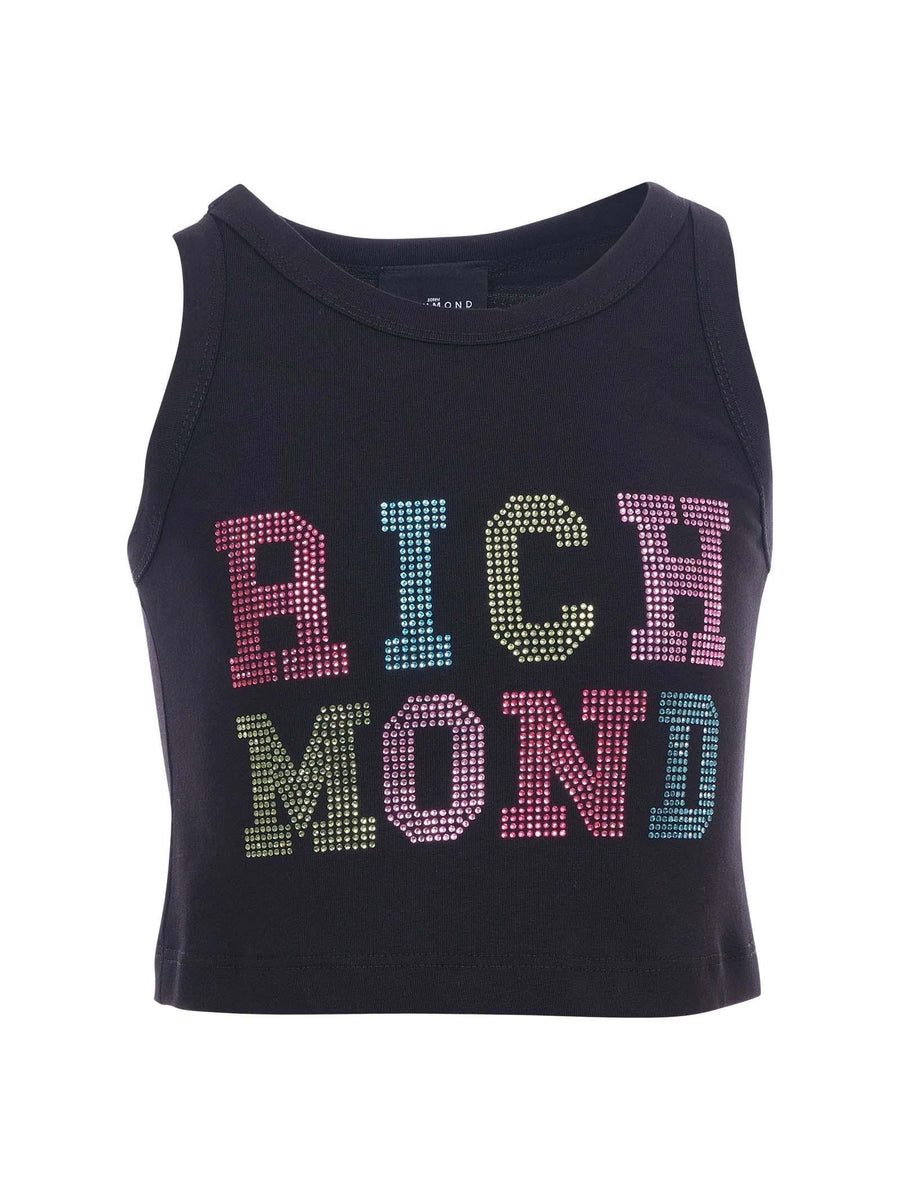 Top John Richmond nero con maxi logo brillantinato RGP25211CN BLACK John Richmond 