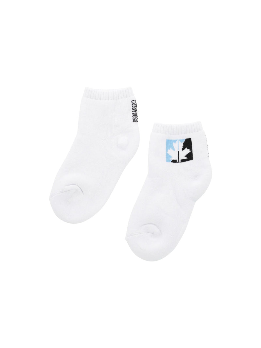 Calzini bianchi con logo nero e azzurro DQ2192 DQ100 Dsquared 