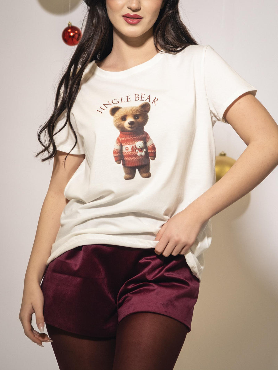 T-Shirt Vicolo bianca con stampa orso con maglia natalizia "Jingle Bear" RS0463 UNI Vicolo 