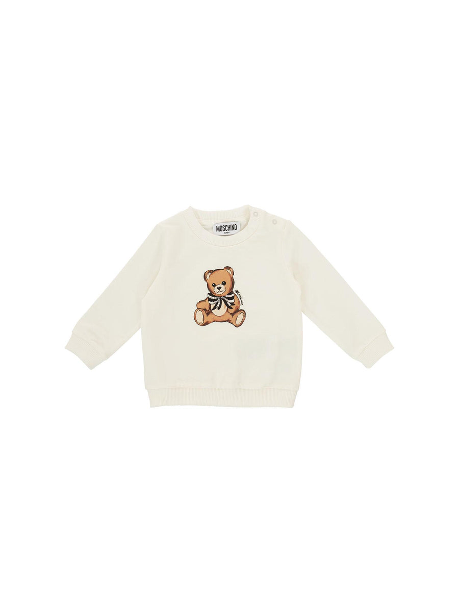 Maglia Moschino bianca con profili a coste e teddy bear con paillettes MFF02K 10063 Moschino 