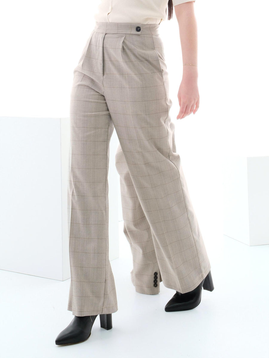 Pantalone a quadri Vicolo con pieghe beige TD0110 GRI Vicolo 