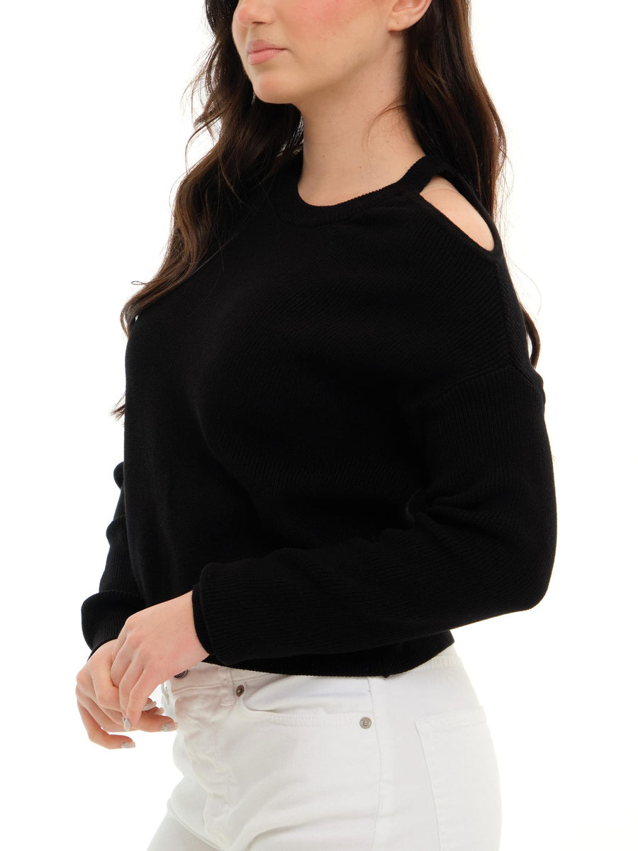 Maglia Vicolo nera con spalla scoperta 77054D NE Vicolo 