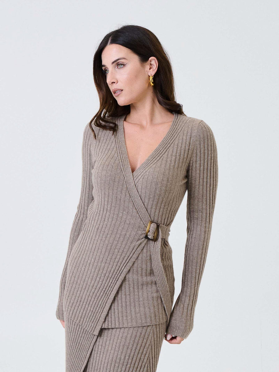 Cardigan Kontatto tortora con cintura ad anello effetto legno 3M0954C TORTORA kontatto 