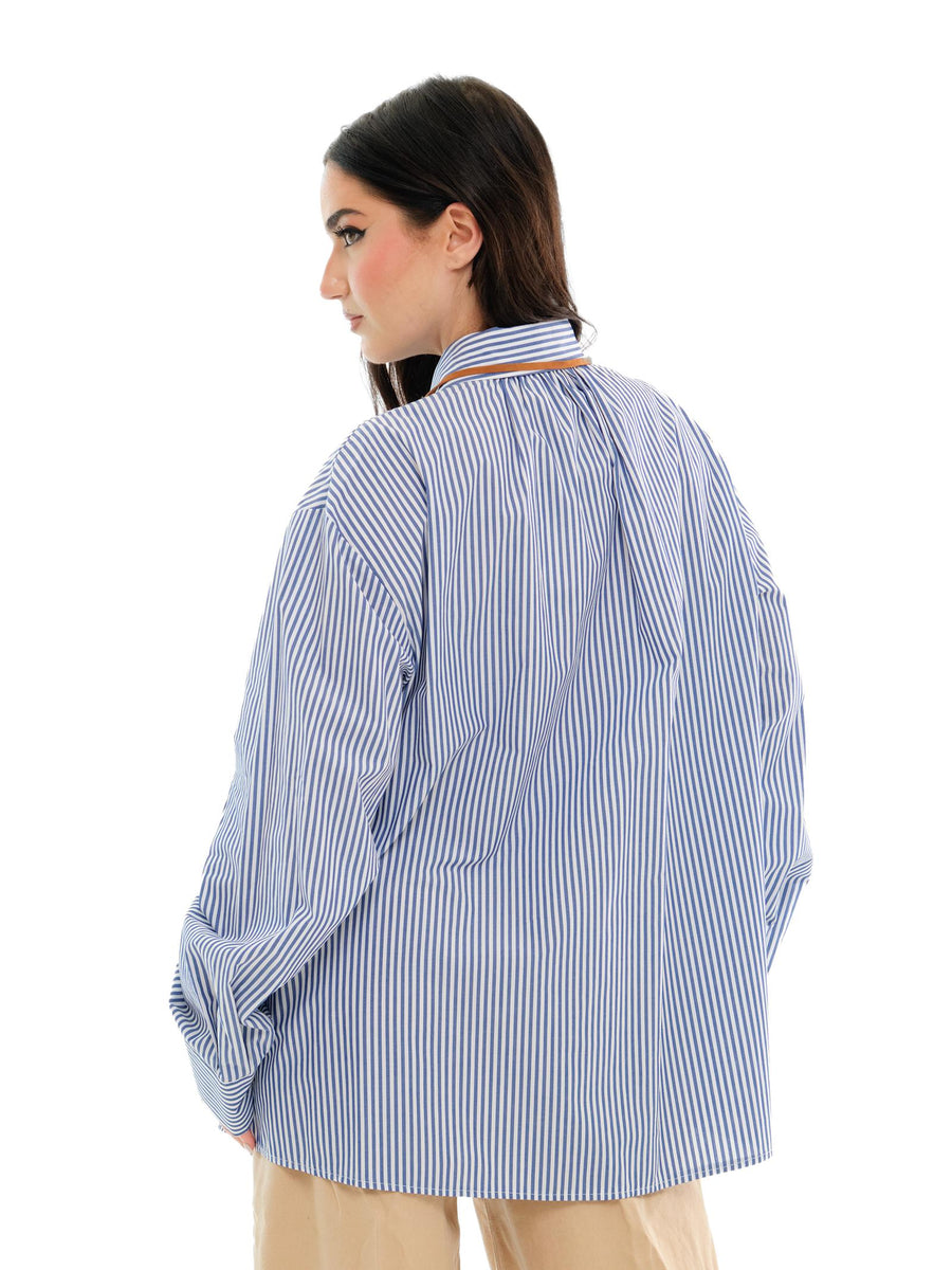 Camicia over Vicolo a righe bianca e azzurra TD1228 BIA/AZZ Vicolo 