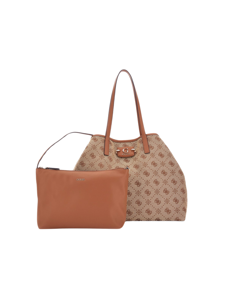 Borsa Guess beige con monogramma e pochette cuoio HWJP9654240 LTL Guess 