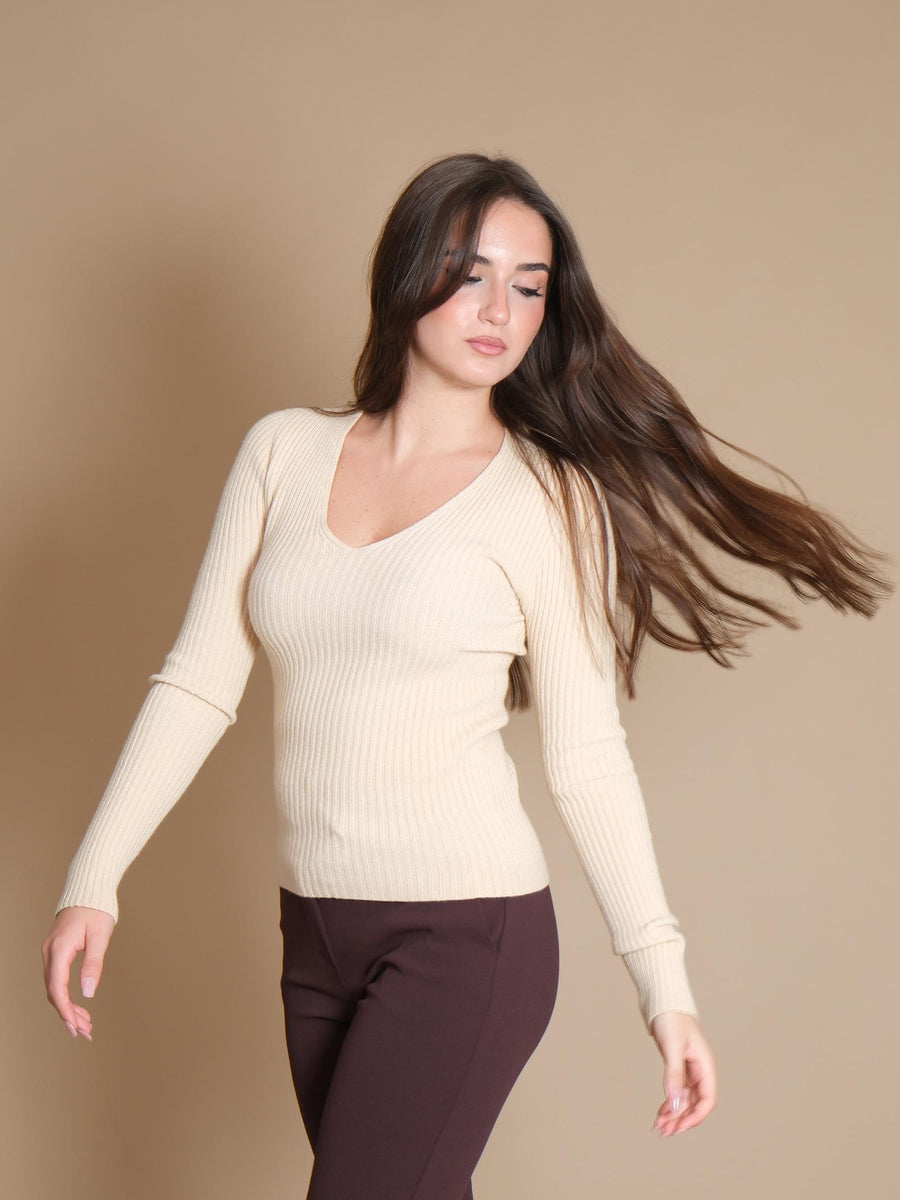 maglione scollo a v mandorla IT875 ALMOND Armoire 