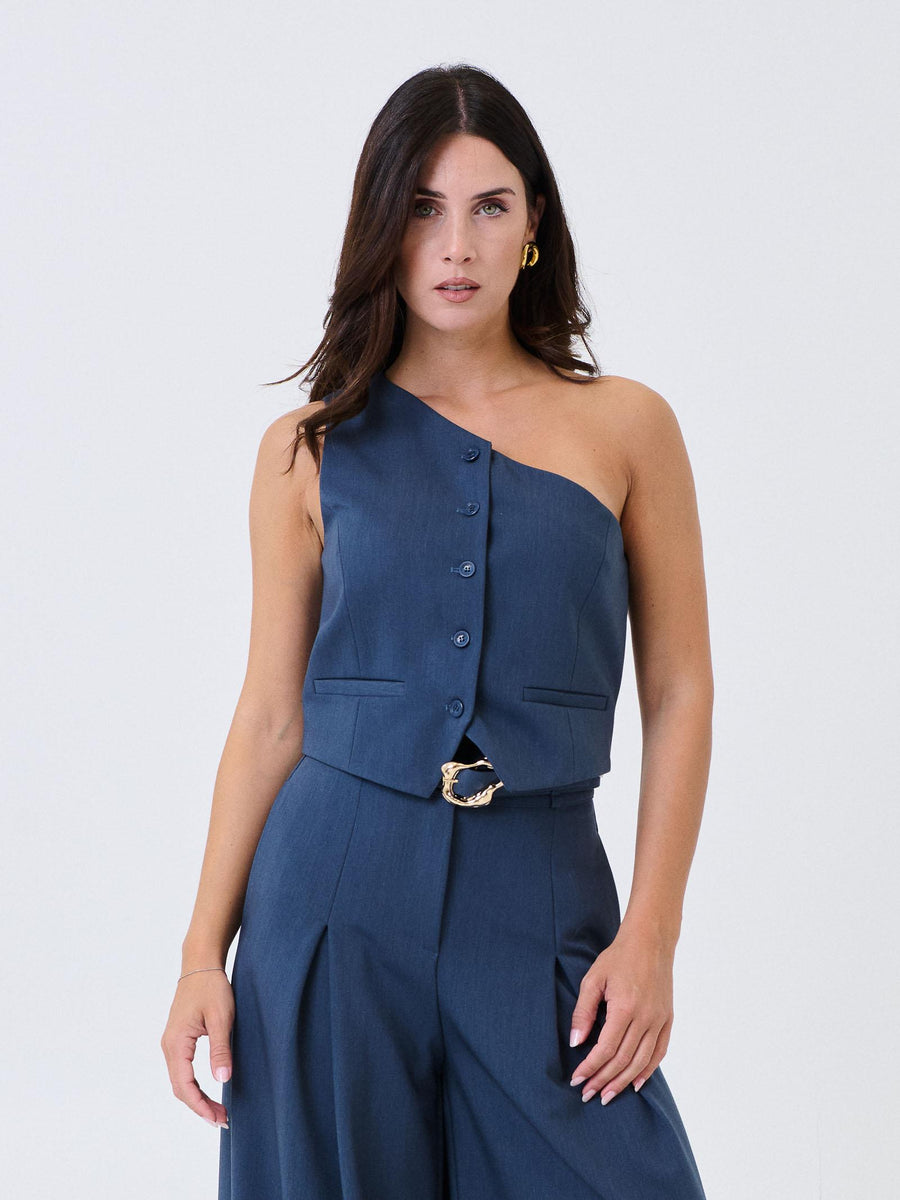 Gilet monospalla Imperial blu denim con bottoni LC88KBY BLU DENIM Imperial 