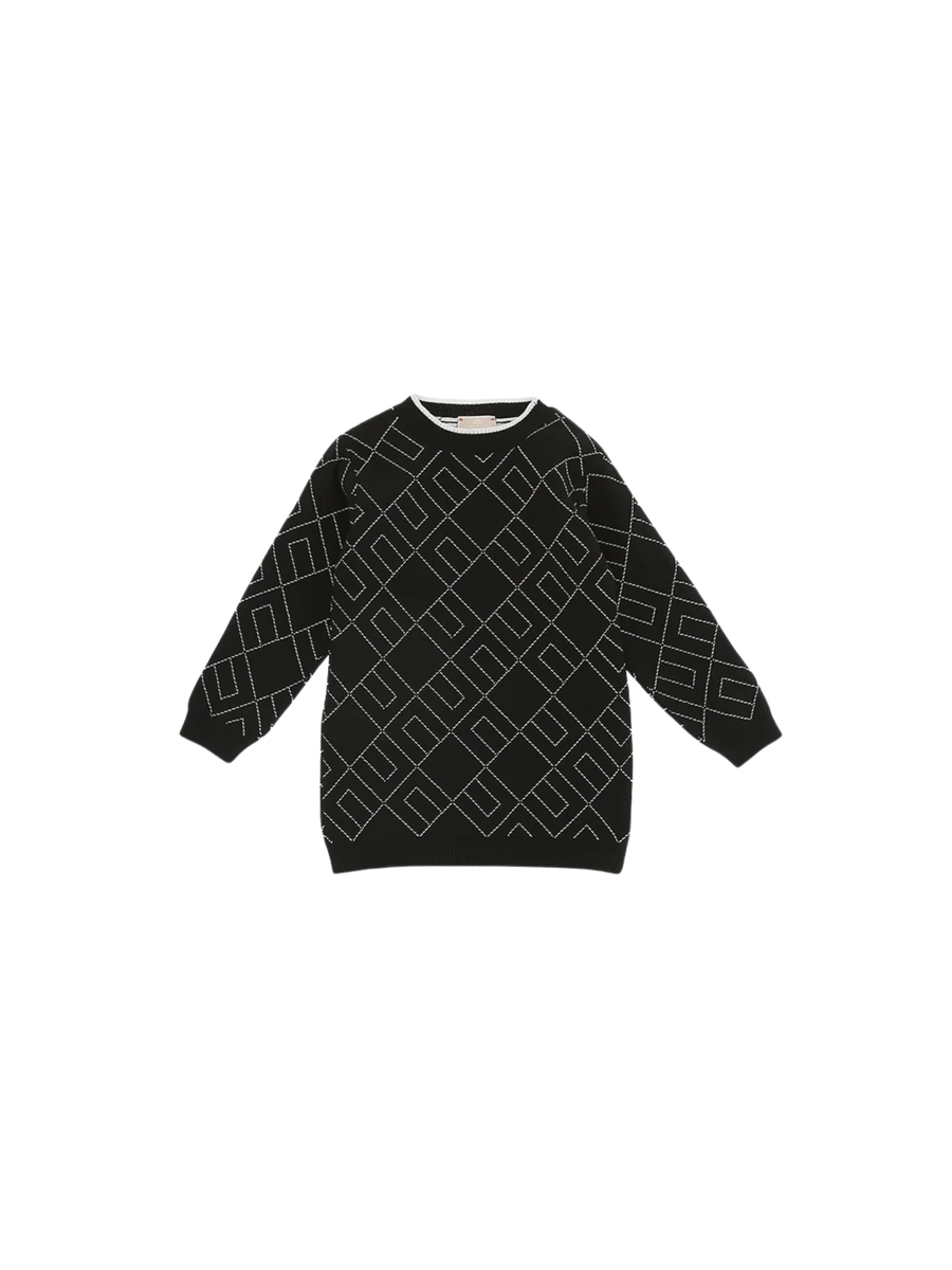 Abito Elisabetta Franchi nero con logo all over a contrasto EGAB217 D748 Elisabetta Franchi 