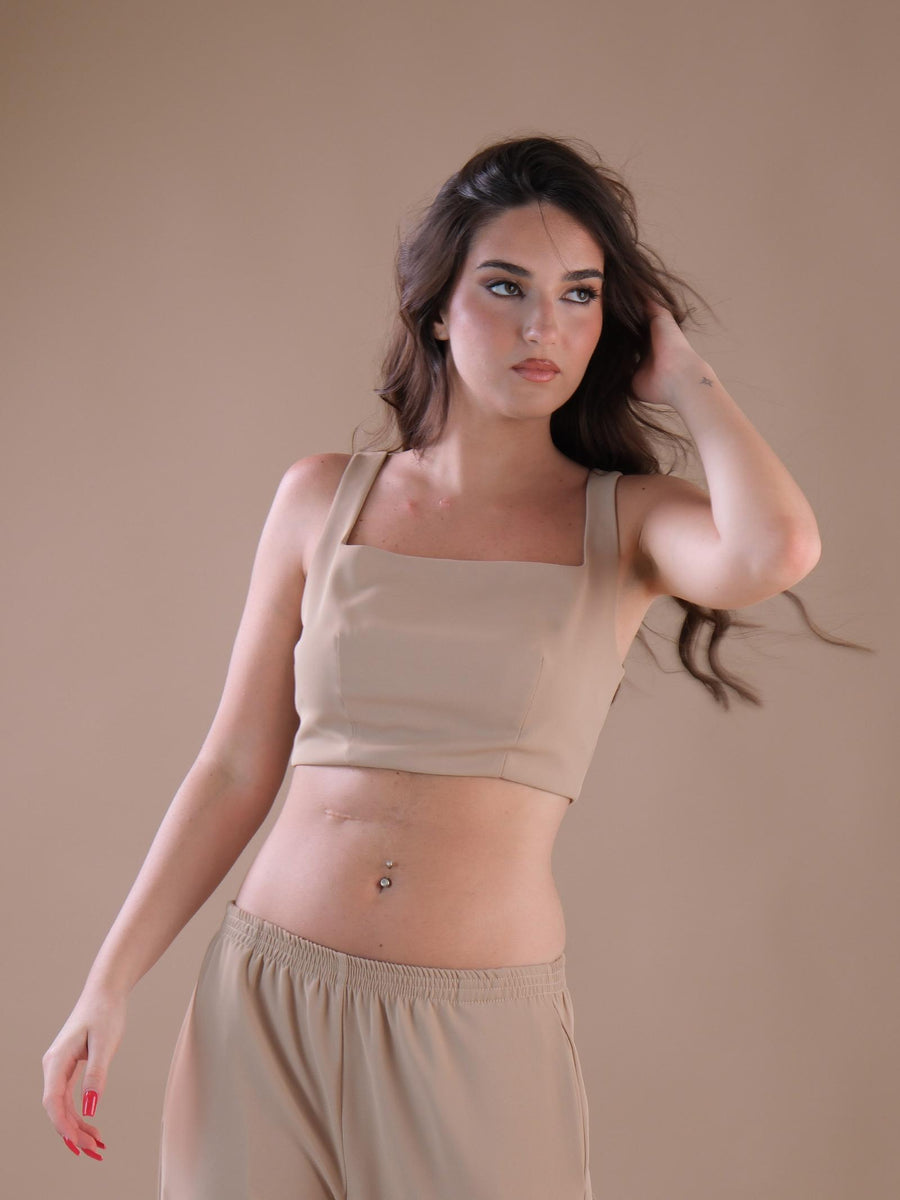 Crop top cammello con scollo quadrato e spalline RFW8HE6 CAMMELLO Imperial 