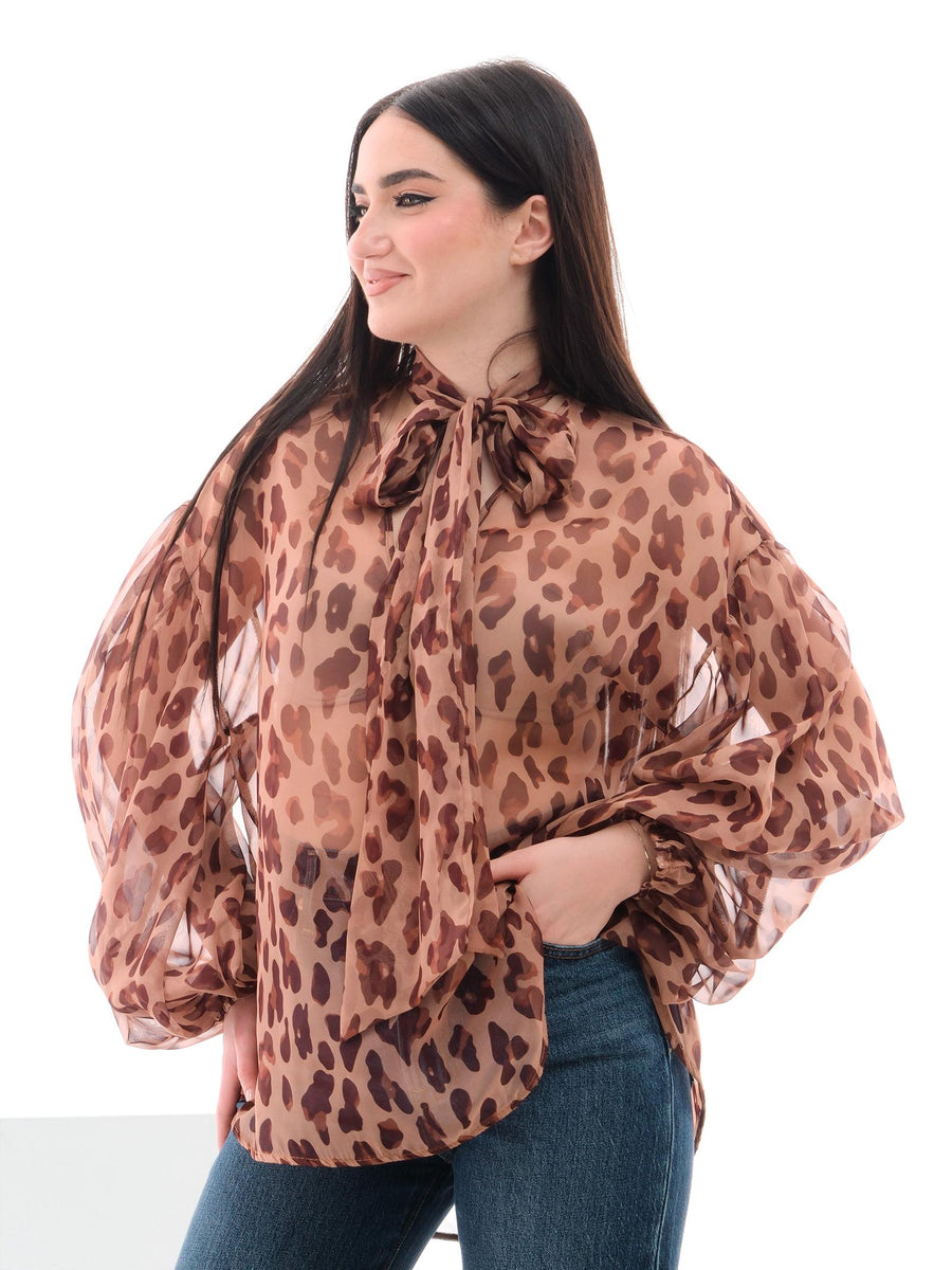 Camicetta Imperial con tie neck e stampa animalier marrone CMR8JFK CAMMELLO/MORO Imperial 