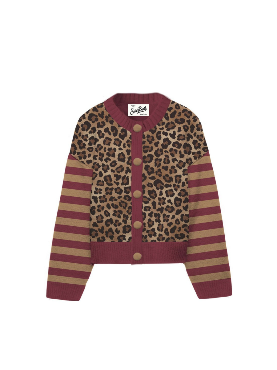 Cardigan "1945" Saint Barth bordeaux con inserti animalier HEID002 04044I MC2 SAINT BARTH 