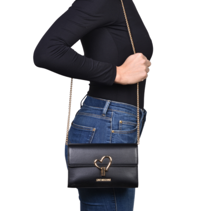 Borsa a tracolla Love Moschino nera con chiusura a cuore dorata JC4327PP0NKU 0000 Love Moschino 