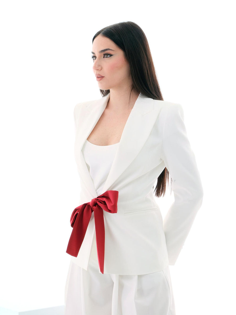 Giacca Vicolo bianca con fiocco rosso TD0064 NATURALE Vicolo 