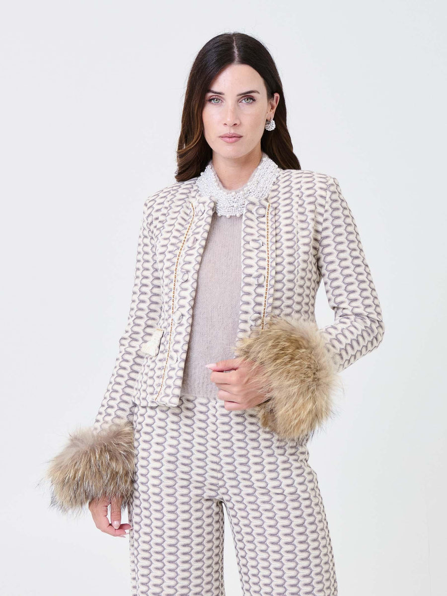 Giacca traforata Pho Firenze beige e grigia con polsini in eco-pelliccia 4324021 CHARME PHO FIRENZE 