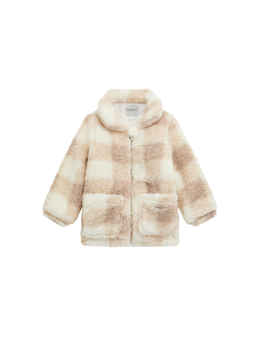 Cappotto in pelliccia Guess bianco e beige effetto teddy a quadri K5YL05WGSO0 PZS1 Guess 