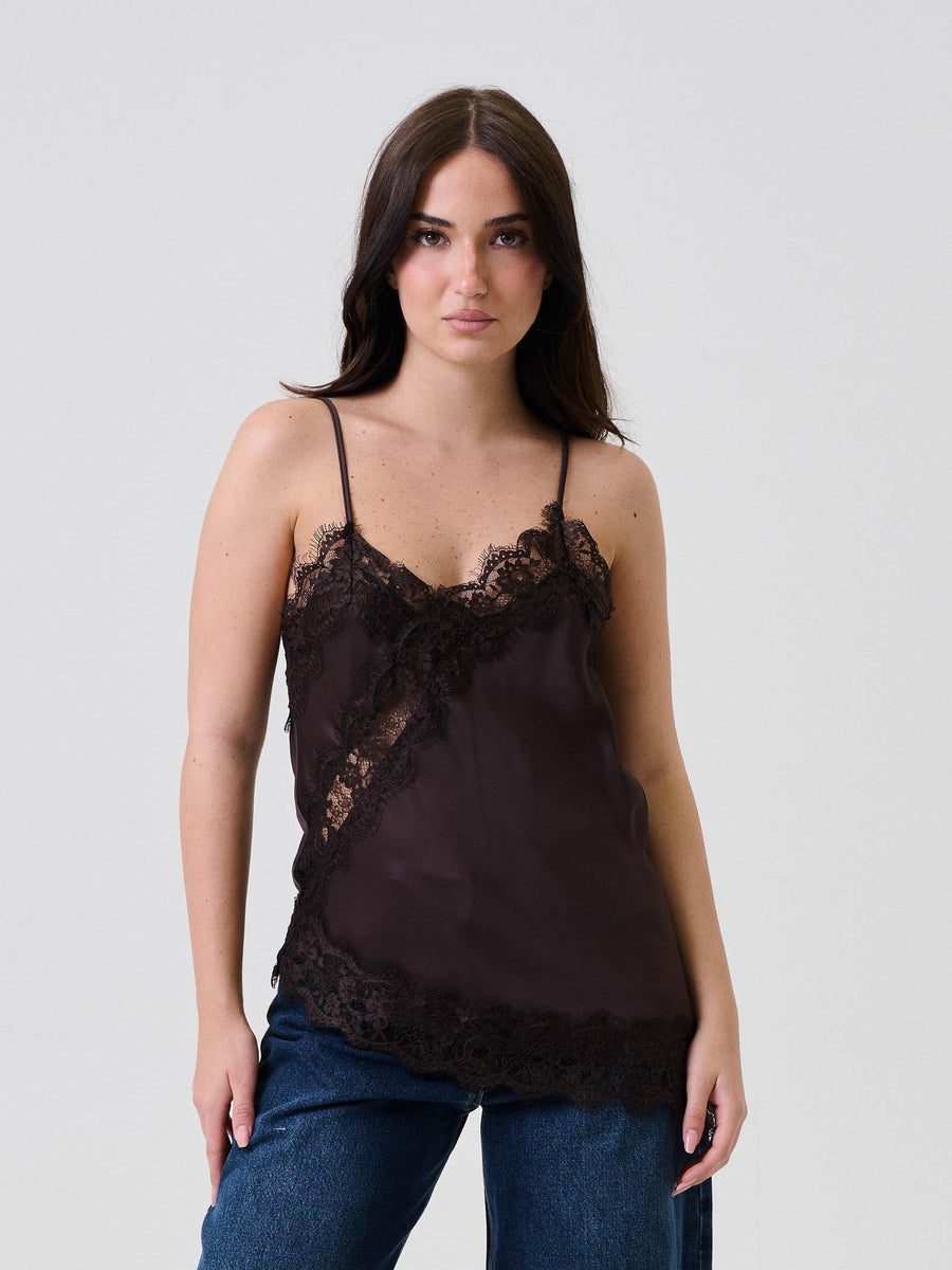 Top in raso Vicolo moro con pizzo TF0861 MORO Vicolo 