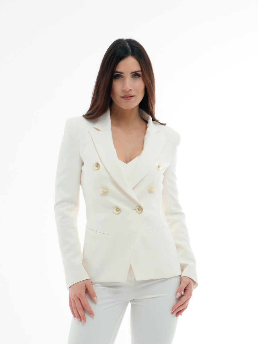 Giacca "Libra" Silence Limited doppiopetto bianco latte con bottoni oro GI5015 MILK Silence Limited 