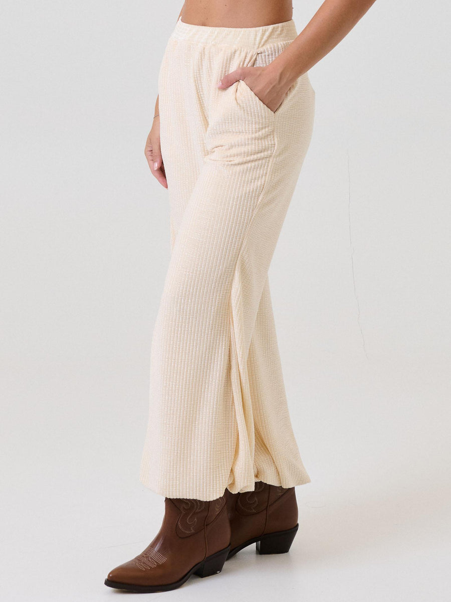 Pantalone effetto waffle Bohemian Vì bianco latte con fondo a palloncino BHPA009 MILK Bohemian V 