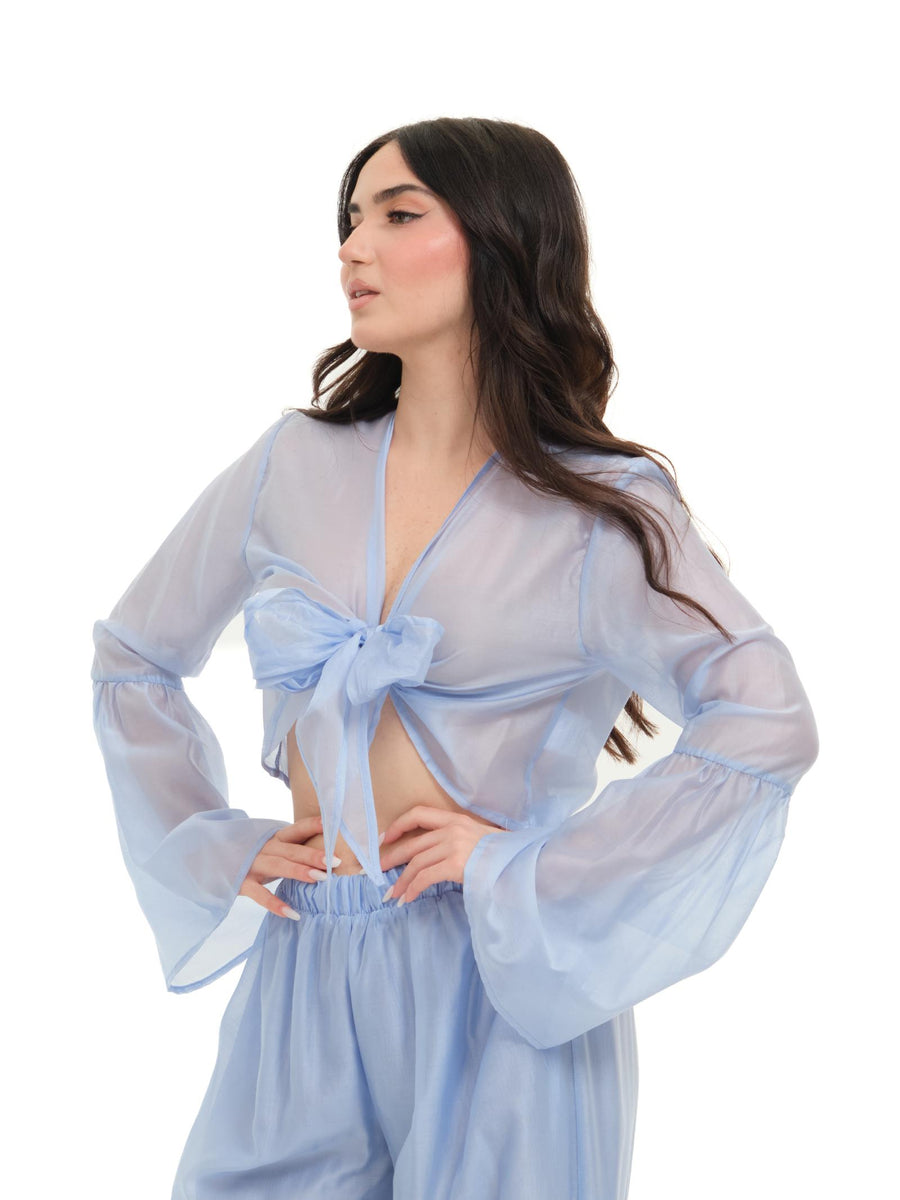 Camicia Armoire azzurra cropped con nodo C951 AZZURRO Armoire 