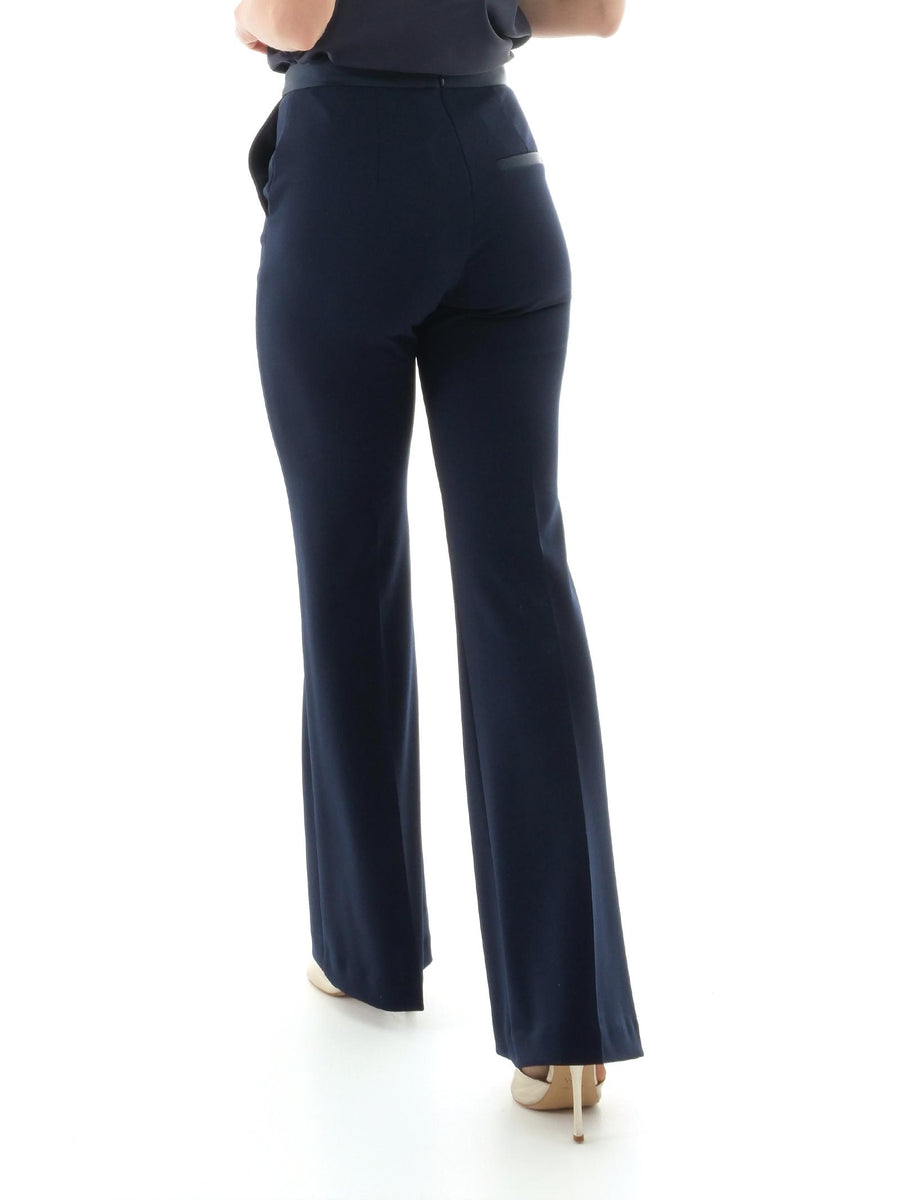 Pantalone a vita alta Imperial blu navy a zampa con dettagli in raso P3E9JAW BLU Imperial 