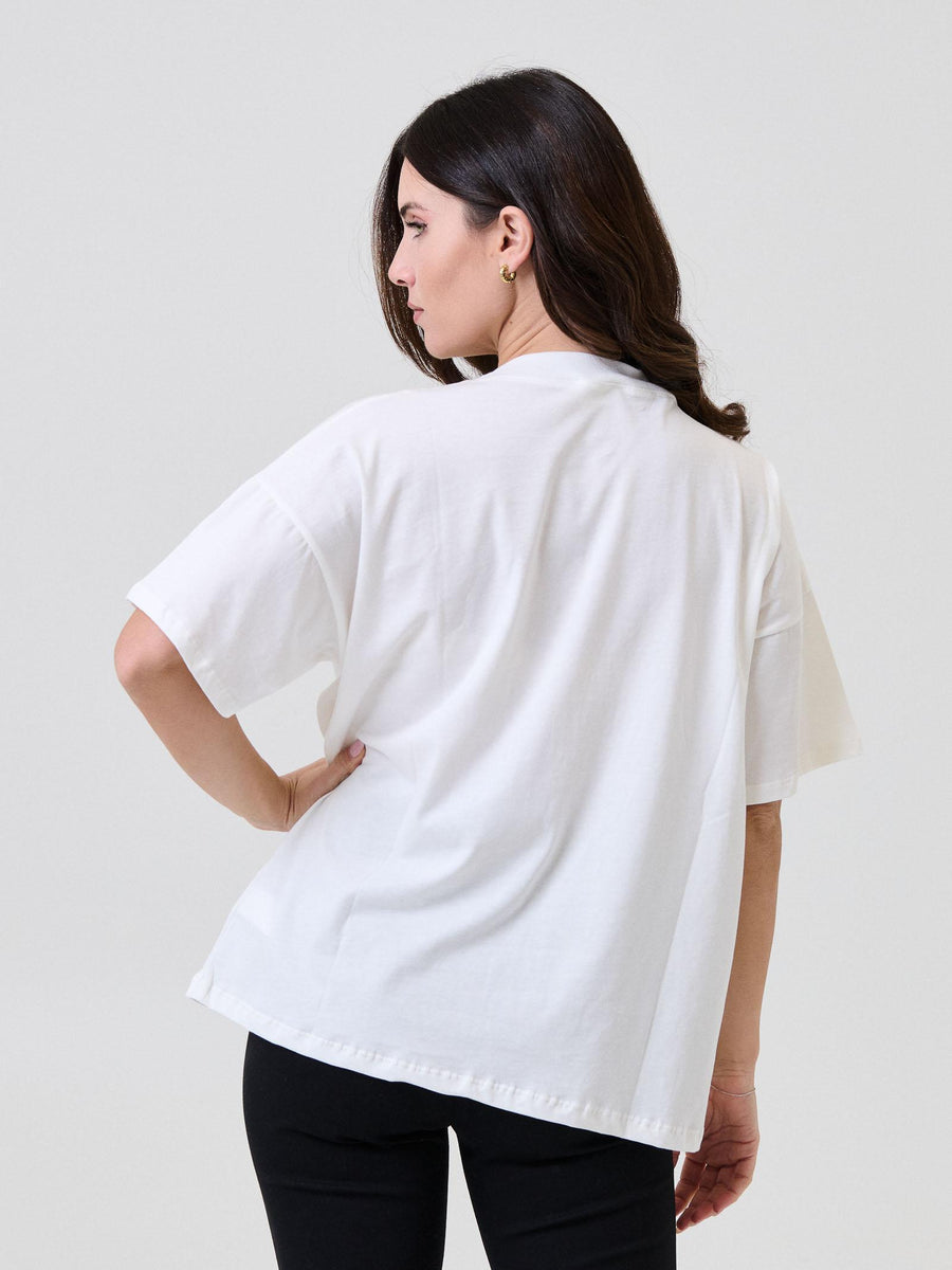 T-Shirt over Vicolo bianca con stampa cane "Très Chic" RF0412 UNI Vicolo 