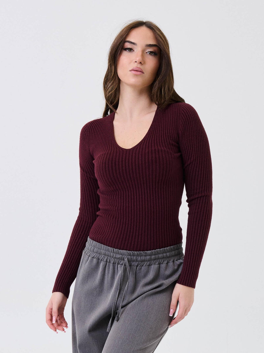 Maglione a costine Armoire vino con scollo a V IT875 VINO Armoire 