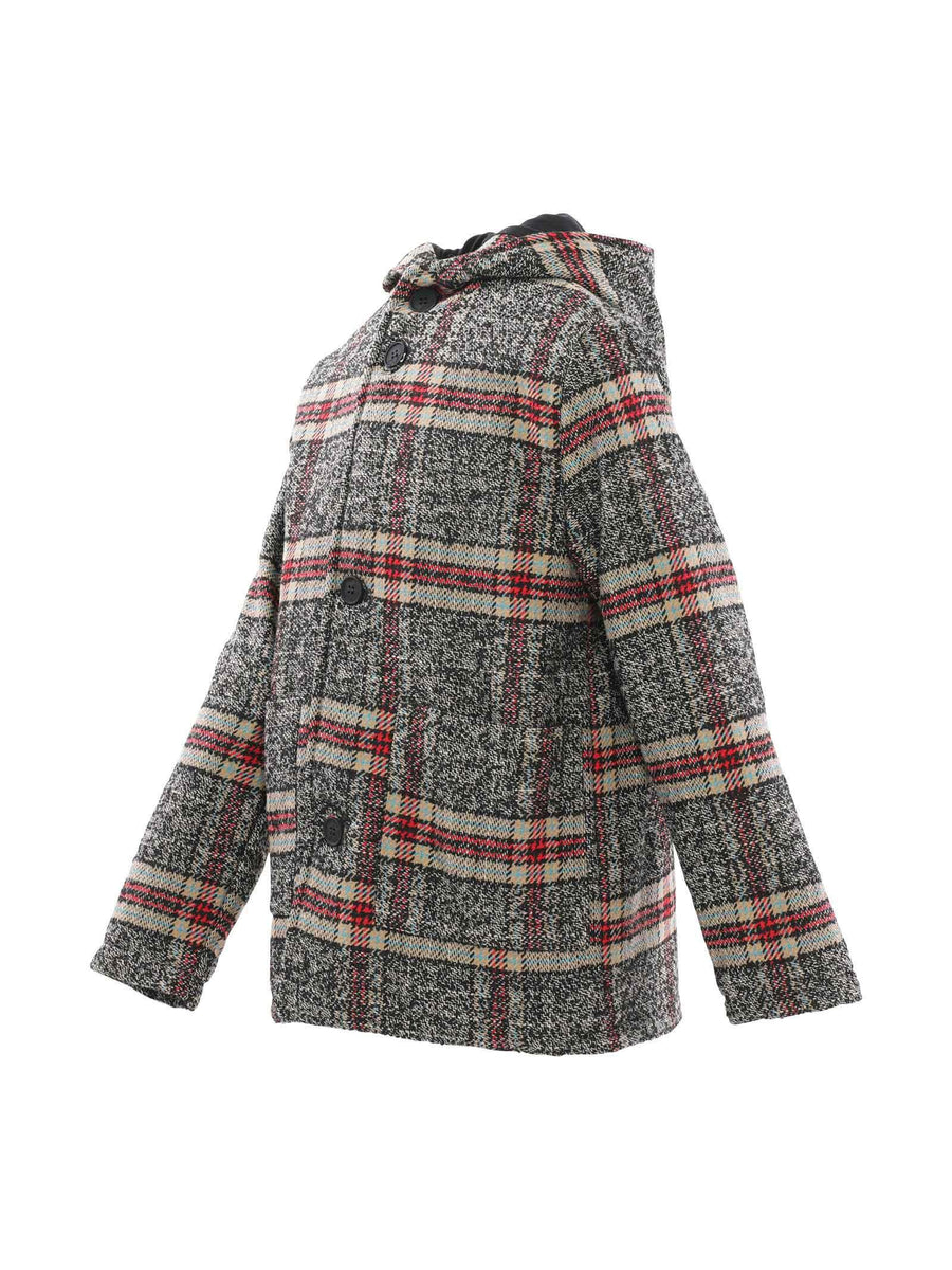 Cappotto a quadri con cappuccio O1228 BLK Alessandrini 