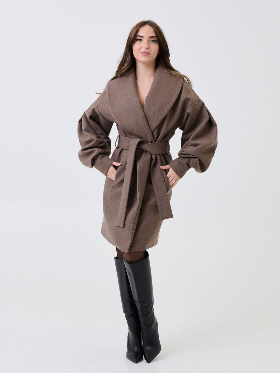 Cappotto lungo Silence Limited taupe con maniche arricciate CP946 TAUPE Silence Limited 