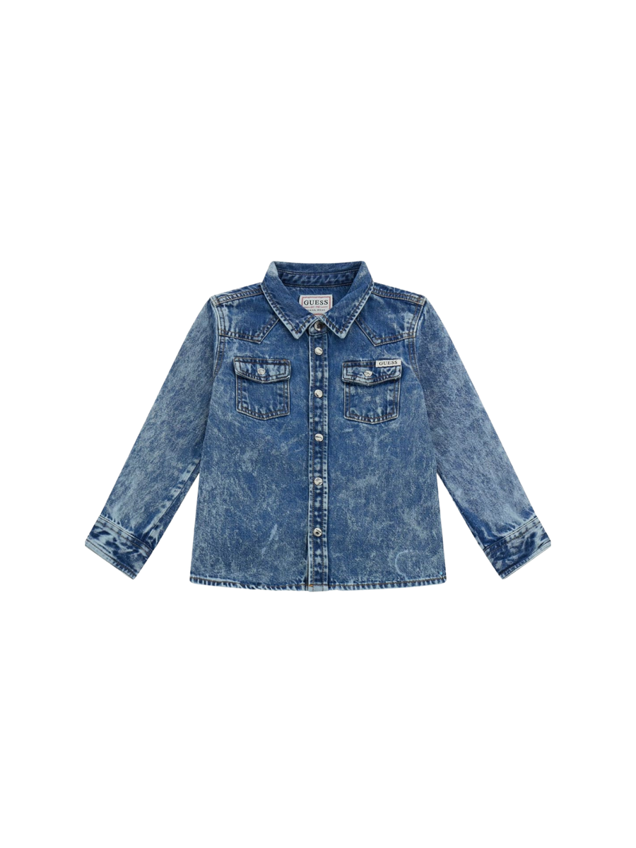 Camicia in denim Guess blu con tasche a pattina N5YH01D4EU0 SUAP Guess 